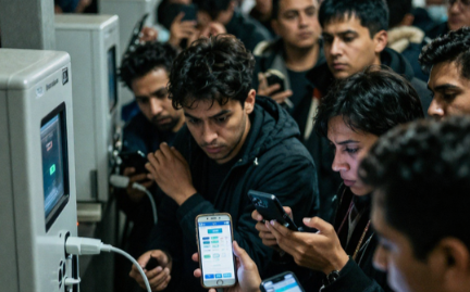 充電スポットに群がる人