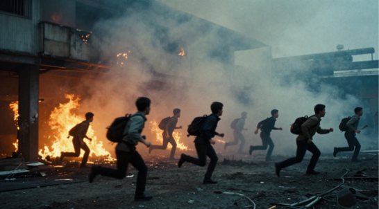 火災から逃げる人