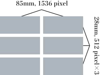 (横)85mm, 1536pixel(縦)28mm, 512 pixel×3