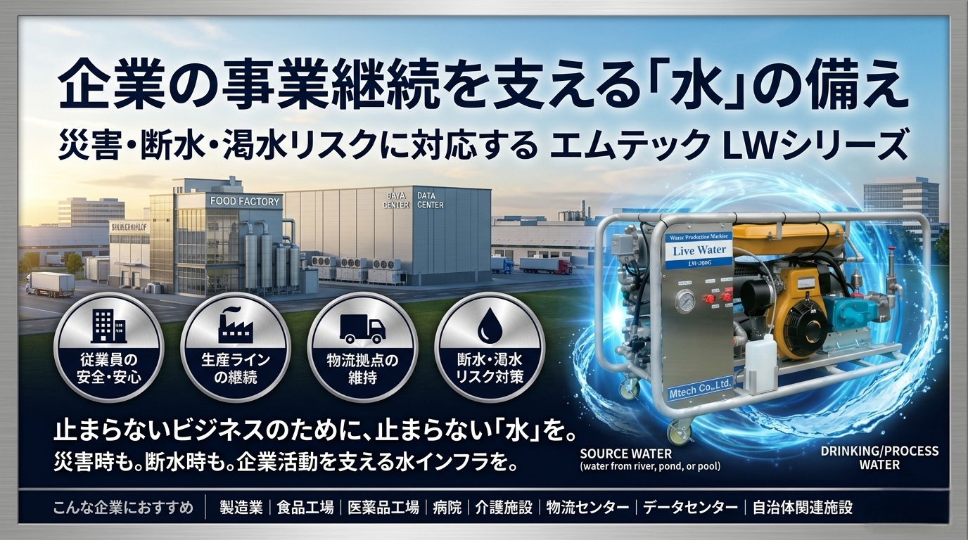 災害時に最も重要なライフライン「水」を守る|エムテックの浄水器「LWシリーズ」が実現する安心の備え